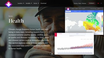 Capture d'écran de la page web ClimateData.ca sur la santé.