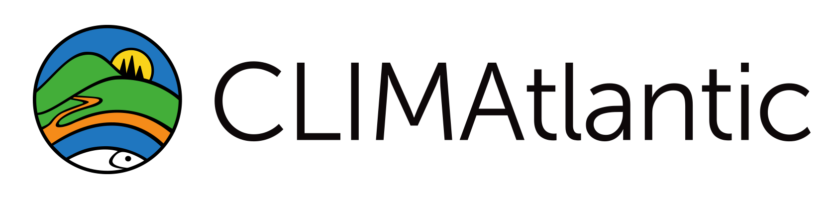 CLIMAtlantic-logo Le français suit. The CLIMAtlantic logo, which is a circular image depicting a hilly landscape with water and a white fish in the front. Next to this, text reads "CLIMAtlantic". Le logo de CLIMAtlantic, qui est une image circulaire représentant un paysage vallonné avec de l'eau et un poisson blanc à l'avant. À côté, on peut lire "CLIMAtlantic".