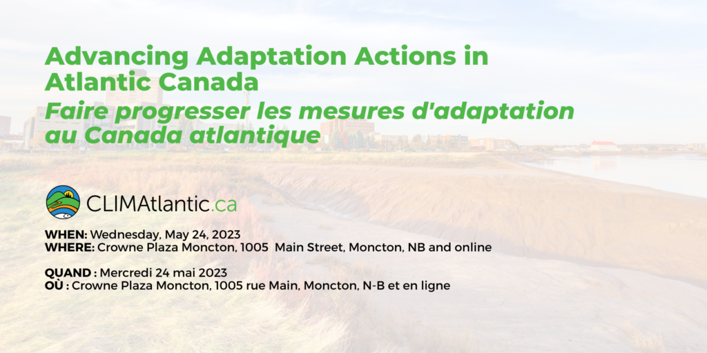 An event banner for CLIMAtlantic's Advancing Adaptation Actions in Atlantic Canada, which took place in May 2023.