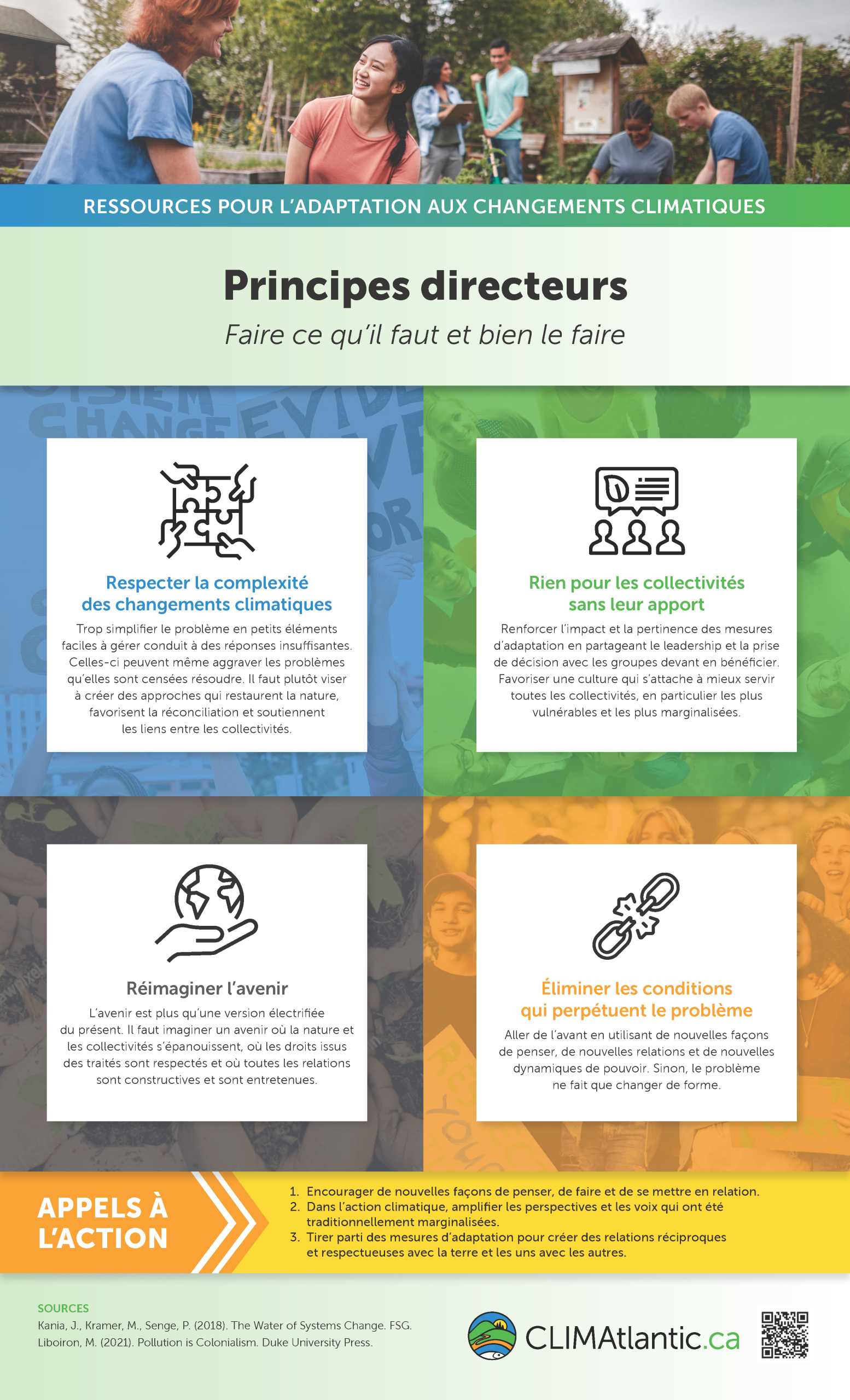 Cette infographie expose en détail quatre principes présidant à la prise de mesures en vue de l’adaptation aux changements climatiques.