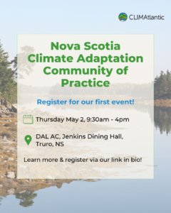 Image of coastline with text overlay describing the NS Community of Practice event.