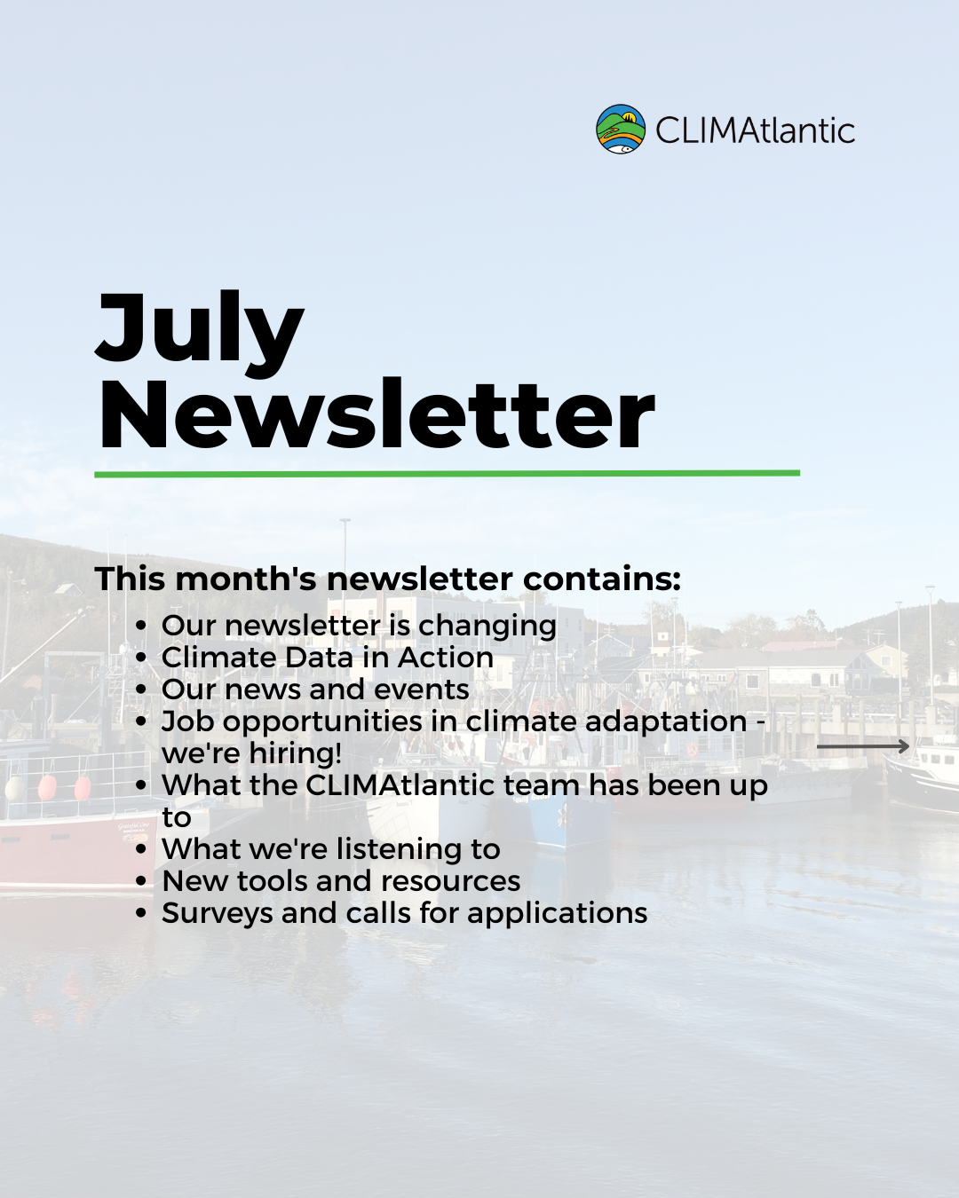 August newsletter promotional photo, lists key topics discussed