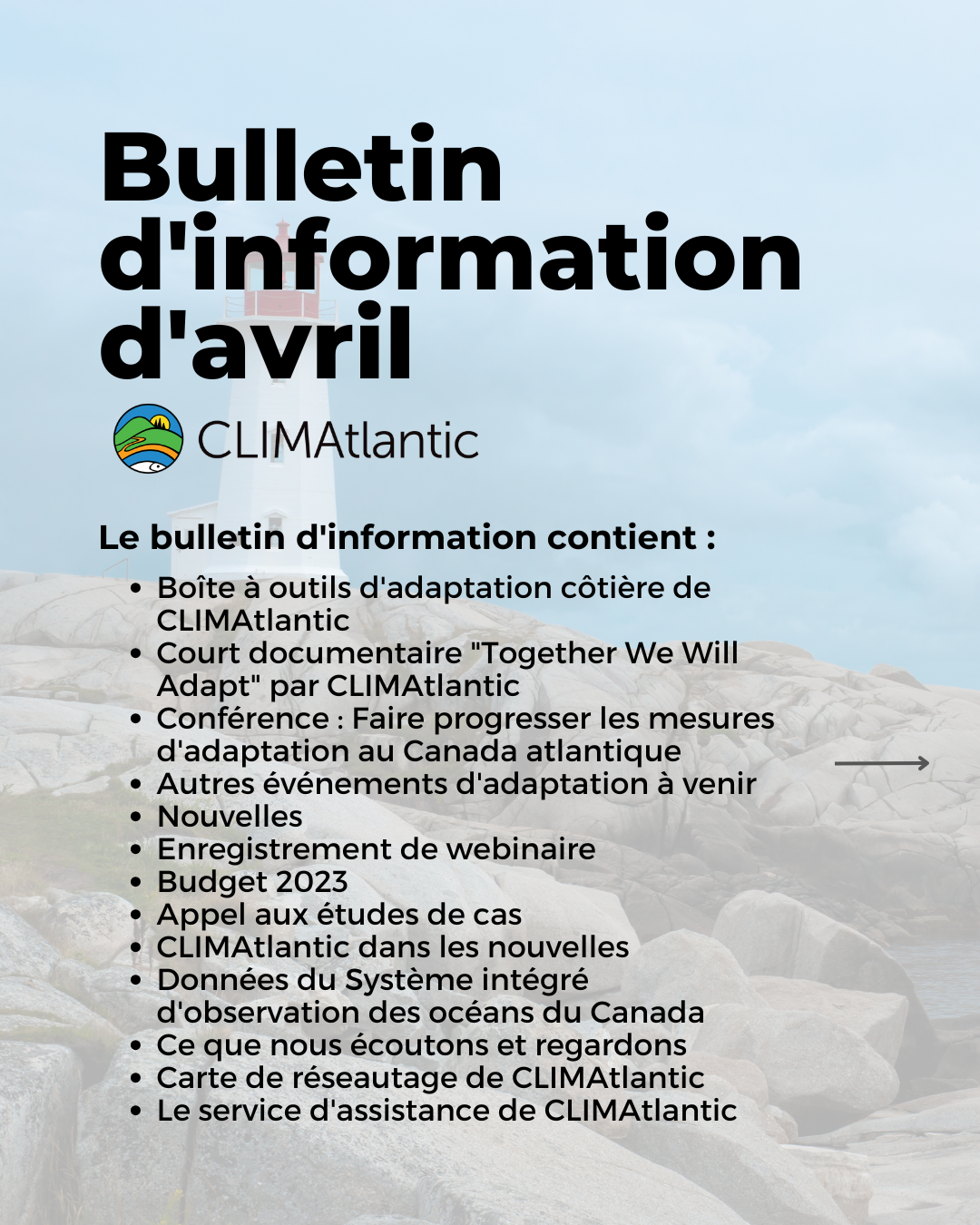 April newsletter post February newsletter promo photo, lists key topics discussed