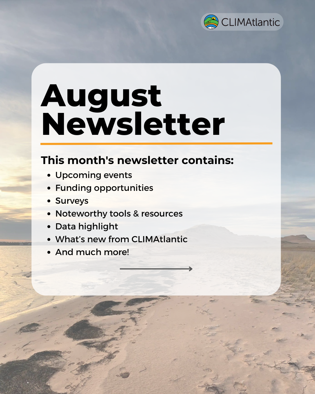 August newsletter promotional photo, lists key topics discussed