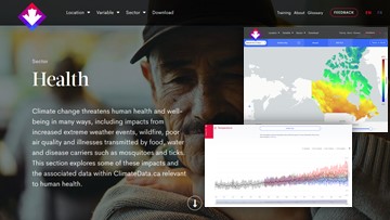 A screenshot of the ClimateData.ca webpage on Health.
