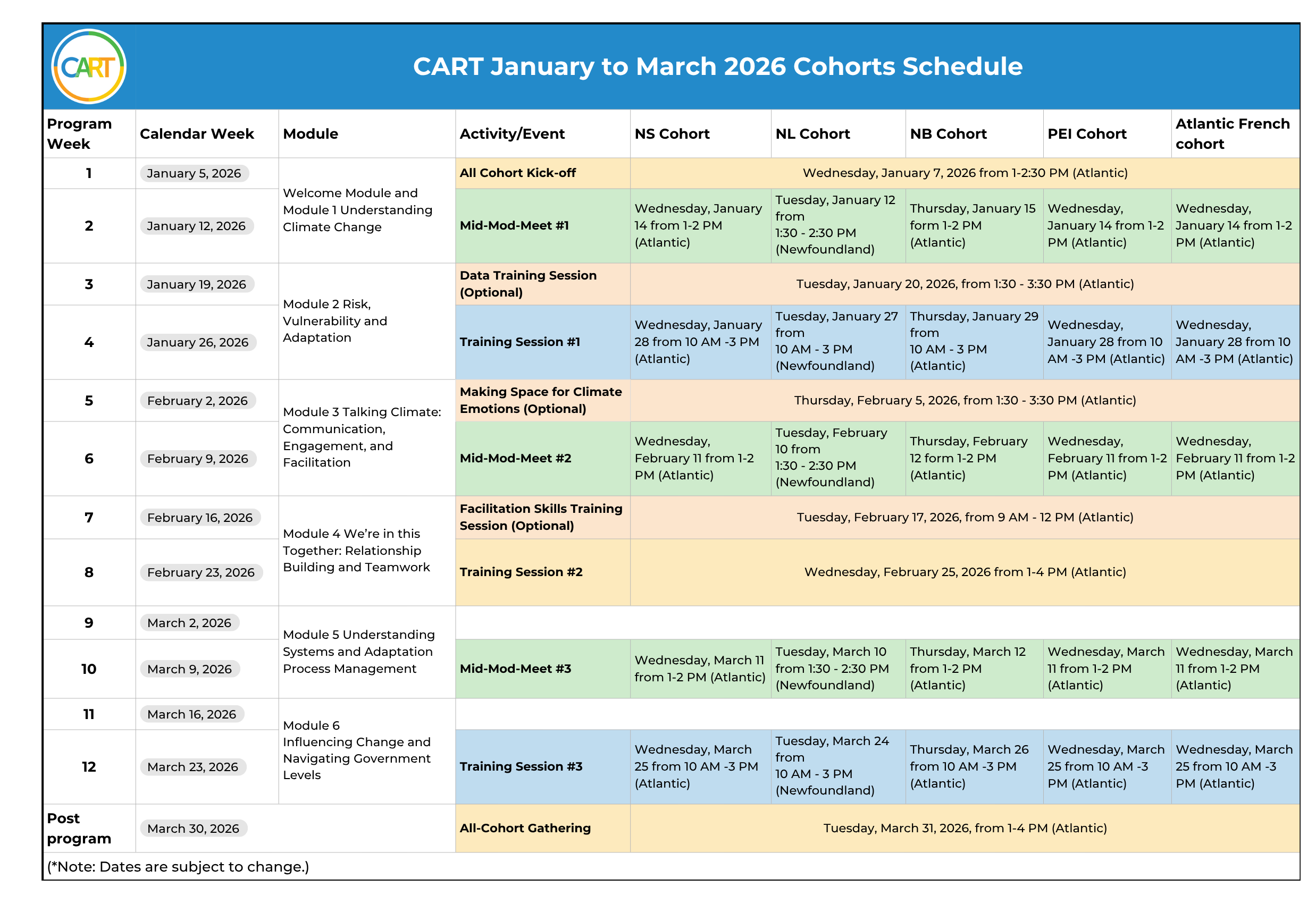 CART Steptember Schedule (1) 12 week Calendar of the Winter 2026 CART program