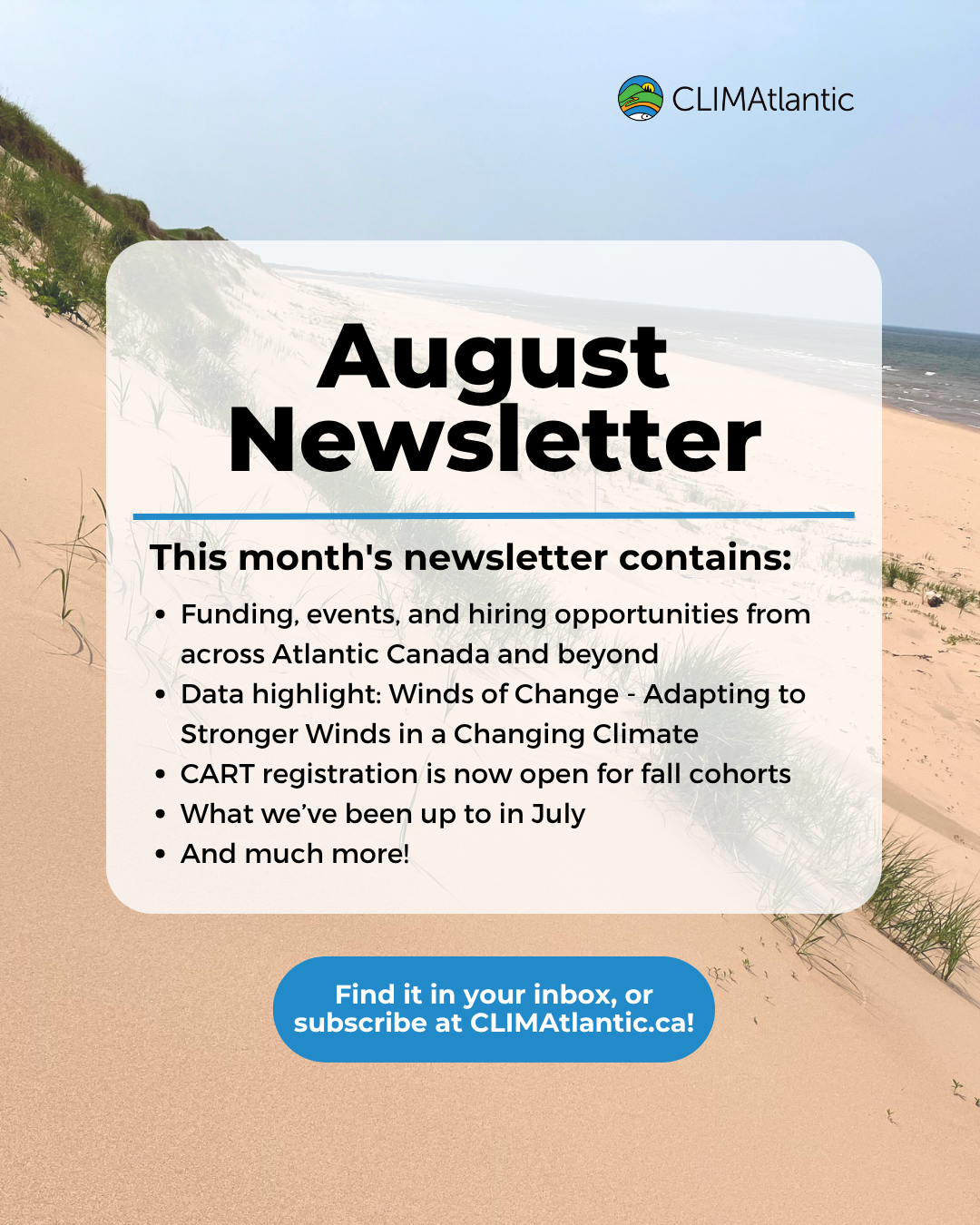 August newsletter promotional photo, lists key topics discussed