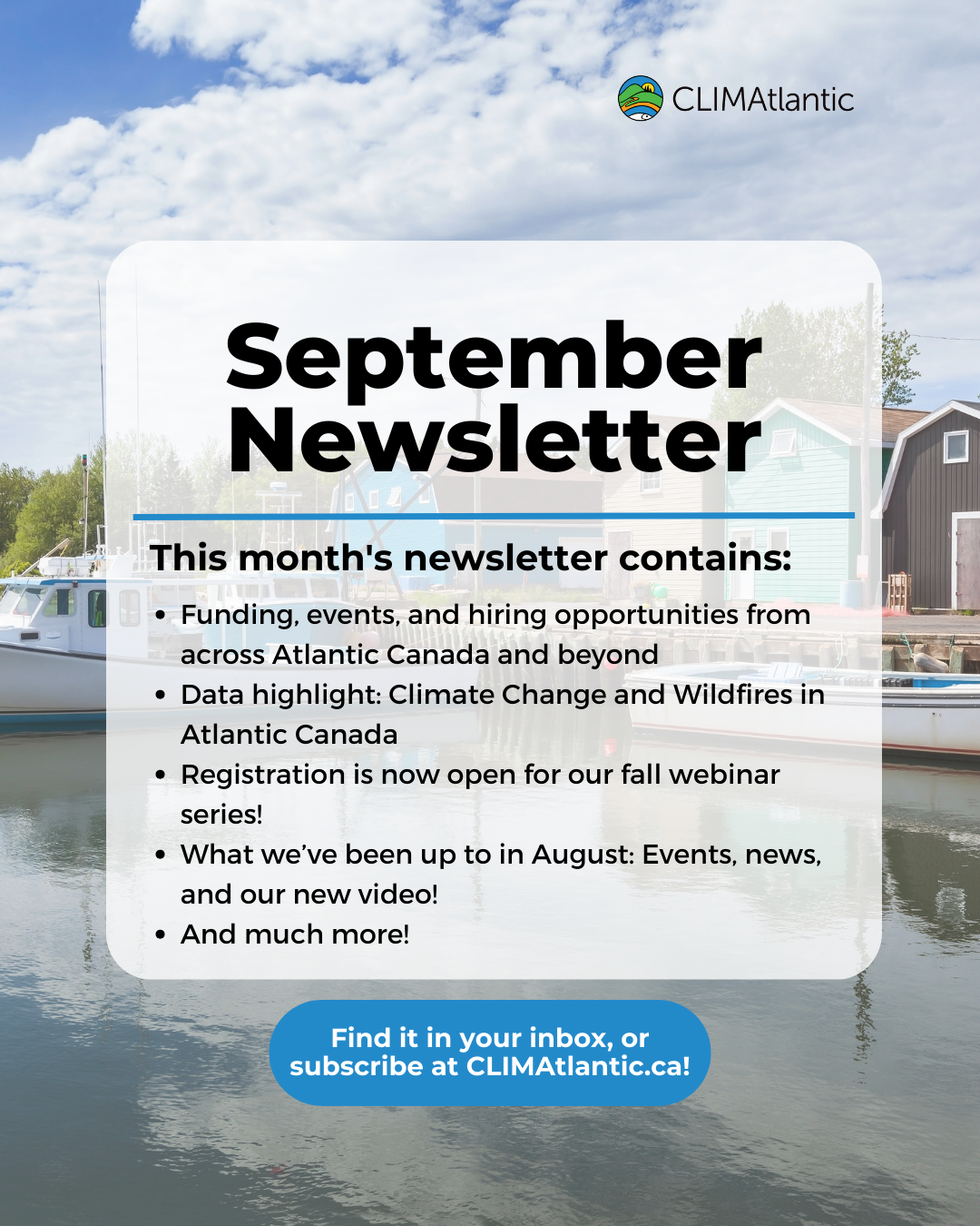 a image listing the topics on the September Newsletter that was sent out to email subscribers. 